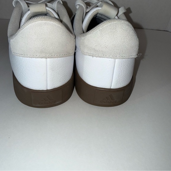 Adidas VL Court Low Top Women’s White and Black Leather Sneakers with Brown Sole - Picture 3 of 14